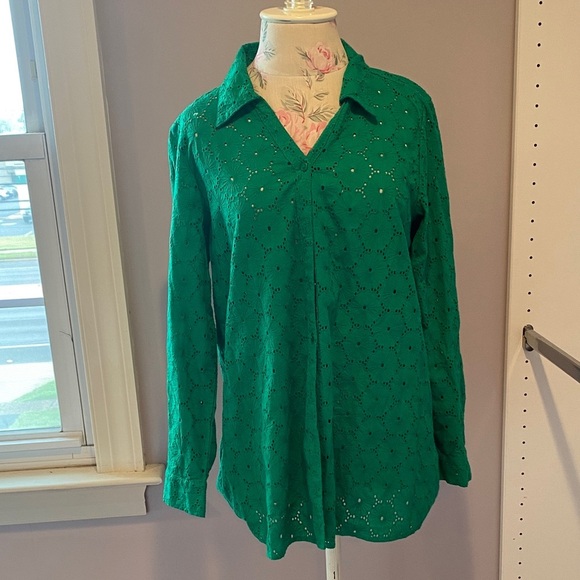 Nicole Miller Green Eyelet Blouse - Picture 1 of 8